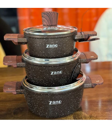 سرویس قابلمه 6 پارچه گرانیتی دسته چوبی zano